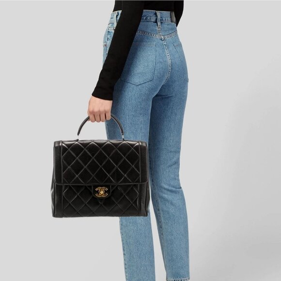 Authentic CHANEL Briefcase Business Bag 24K Vintage Lambskin Top Handle Handbag - Picture 2 of 14